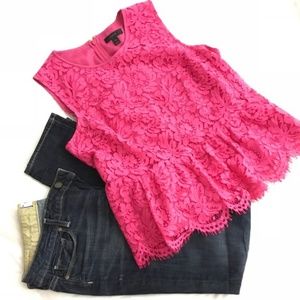 J. Crew lace peplum top hot pink size 4